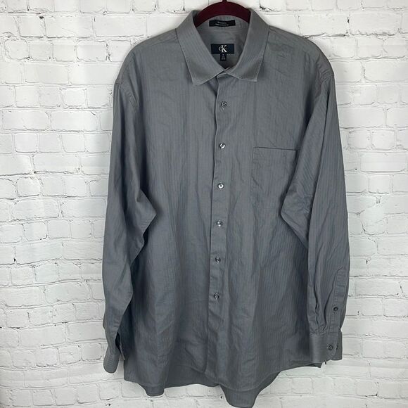 Calvin Klein Gray Pinstriped Button Down Shirt Size XL - Picture 1 of 5